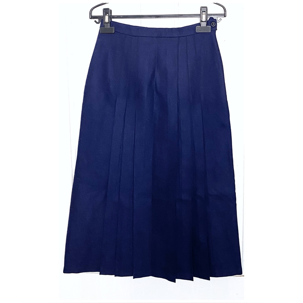 VINTAGE Lairds size 8 : navy 100% wool pleated high waist uniform office skirt